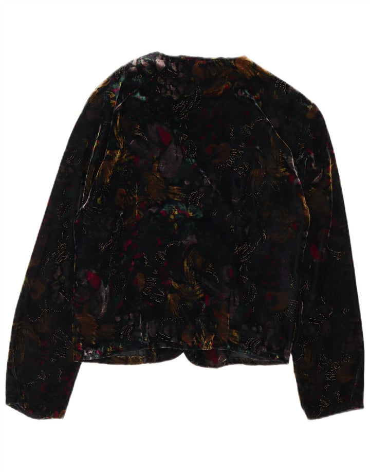 Vintage Dame Open Velvet Blazer Jacket UK 14 Medium Multicolored Floral