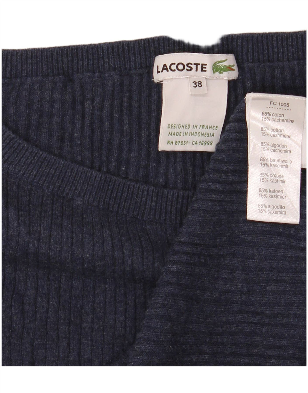 Lacoste dametrøje 3/4-ærmet trøje med bådhals str. 38 Medium Marineblå