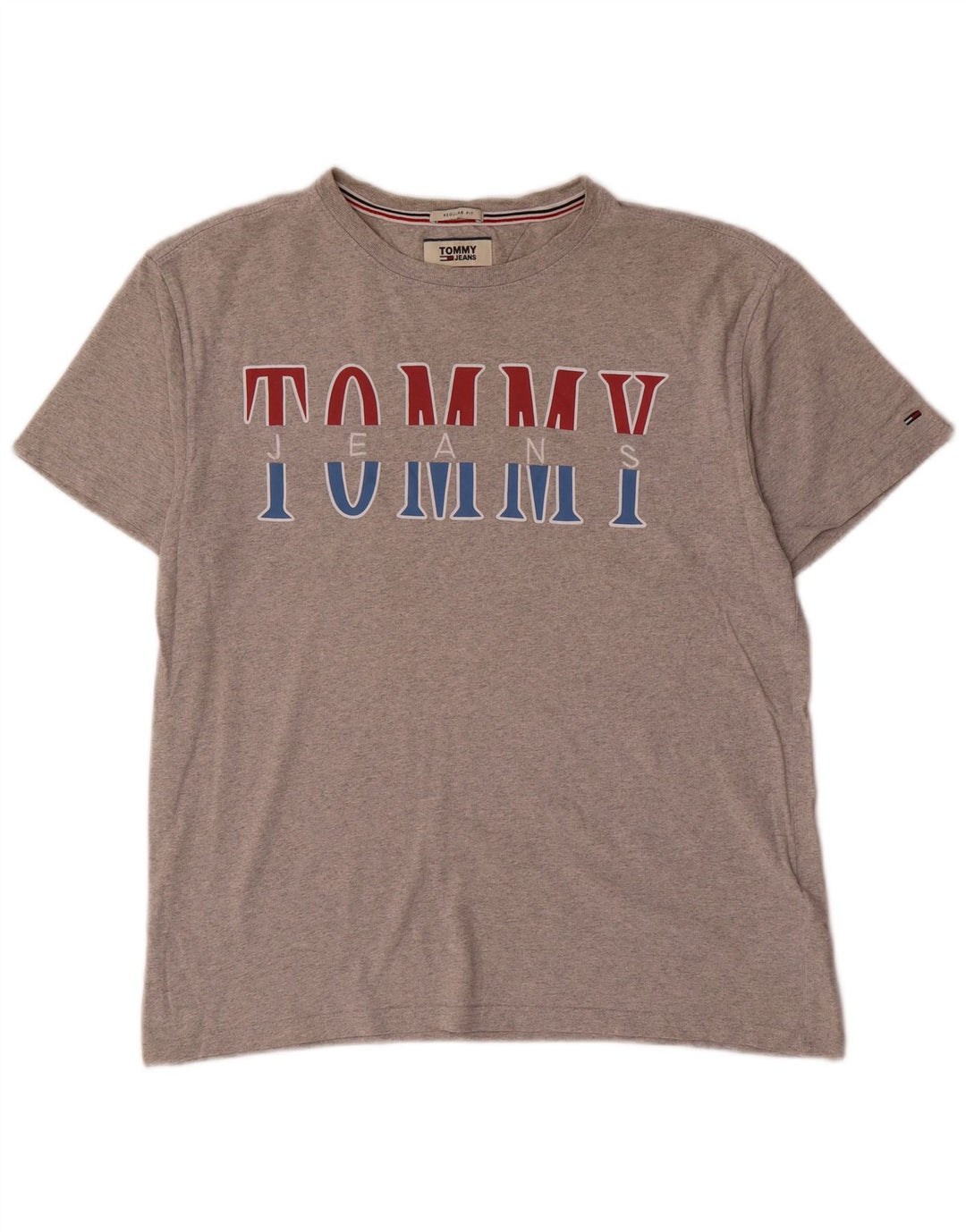 TOMMY HILFIGER Dame Regular Fit grafisk T-shirt top UK 14 mellemgrå
