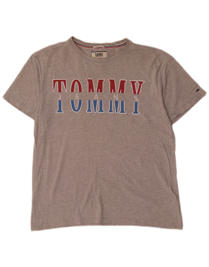 TOMMY HILFIGER Dame Regular Fit grafisk T-shirt top UK 14 mellemgrå