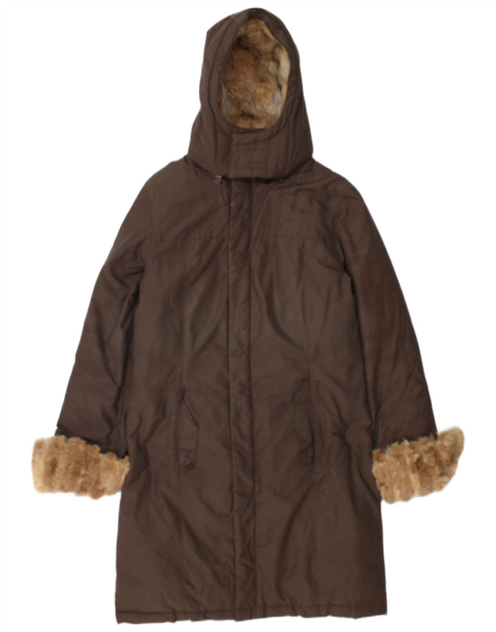 Woolrich Dame Hætte Polstret Frakke UK 14 Medium Brun Bomuld