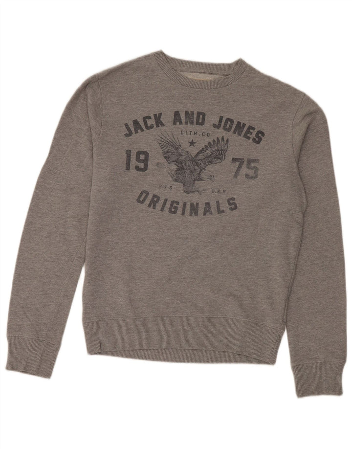 Jack & Jones grafisk sweatshirt til mænd, lille grå bomuld