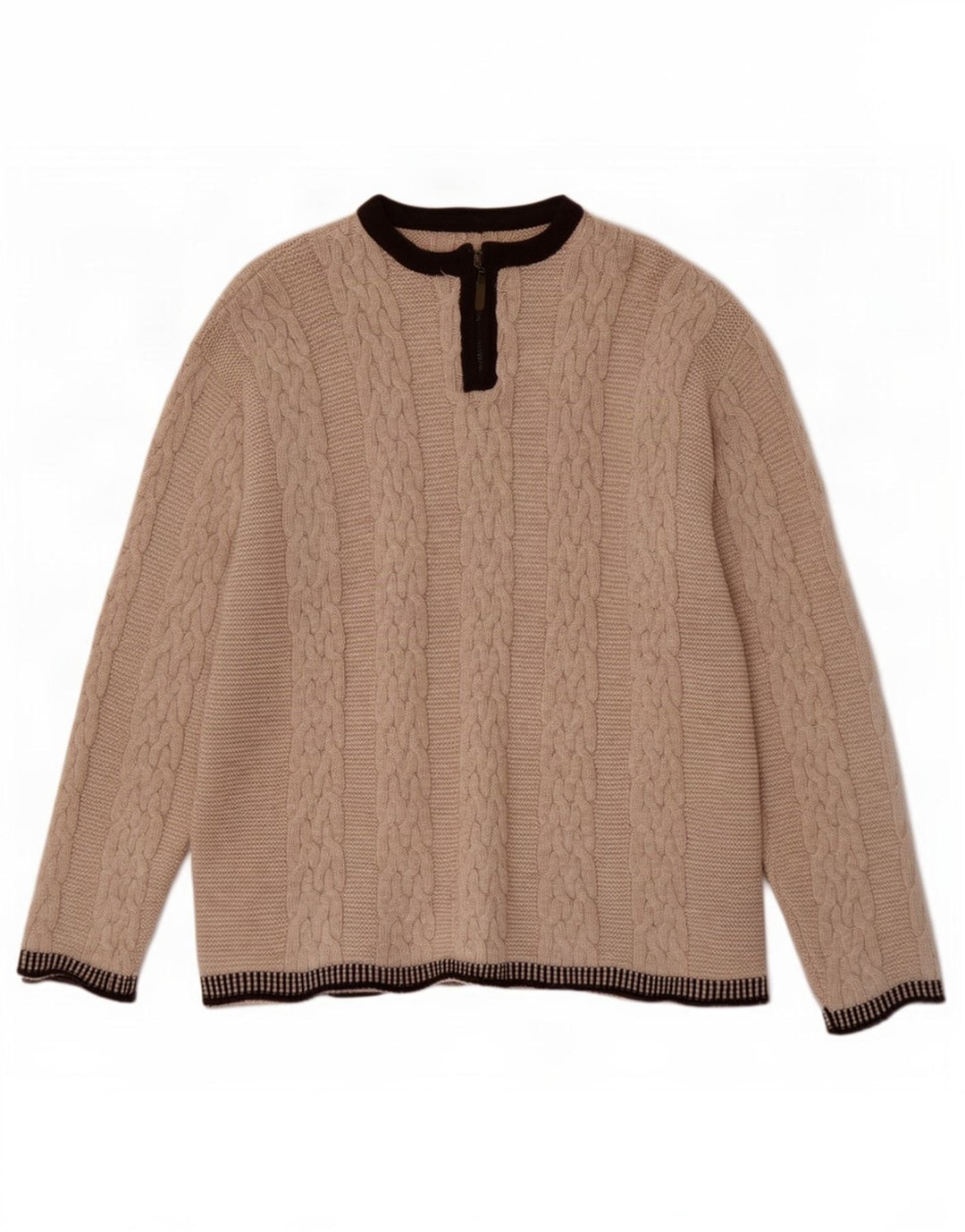 Vintage herre lynlås-hals sweater stor beige colourblock uld