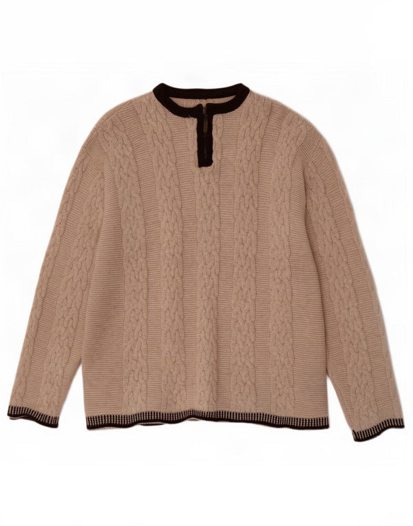 Vintage herre lynlås-hals sweater stor beige colourblock uld