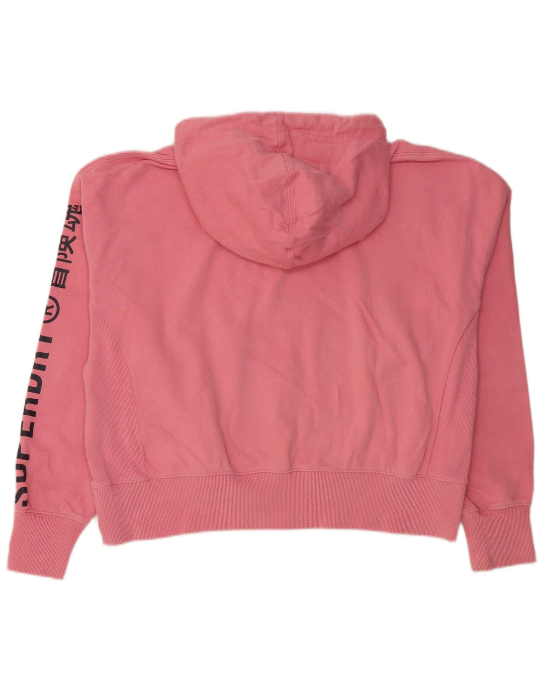 SUPERDRY Womens Crop Graphic Oversized Hoodie Jumper UK 16 Large Pink