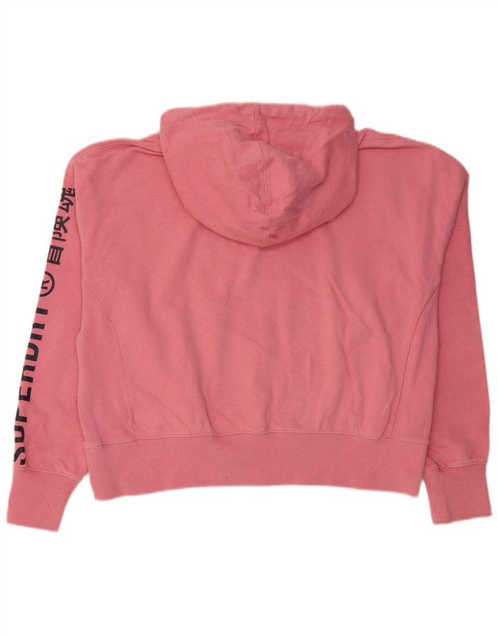SUPERDRY Womens Crop Graphic Oversized Hoodie Jumper UK 16 Large Pink