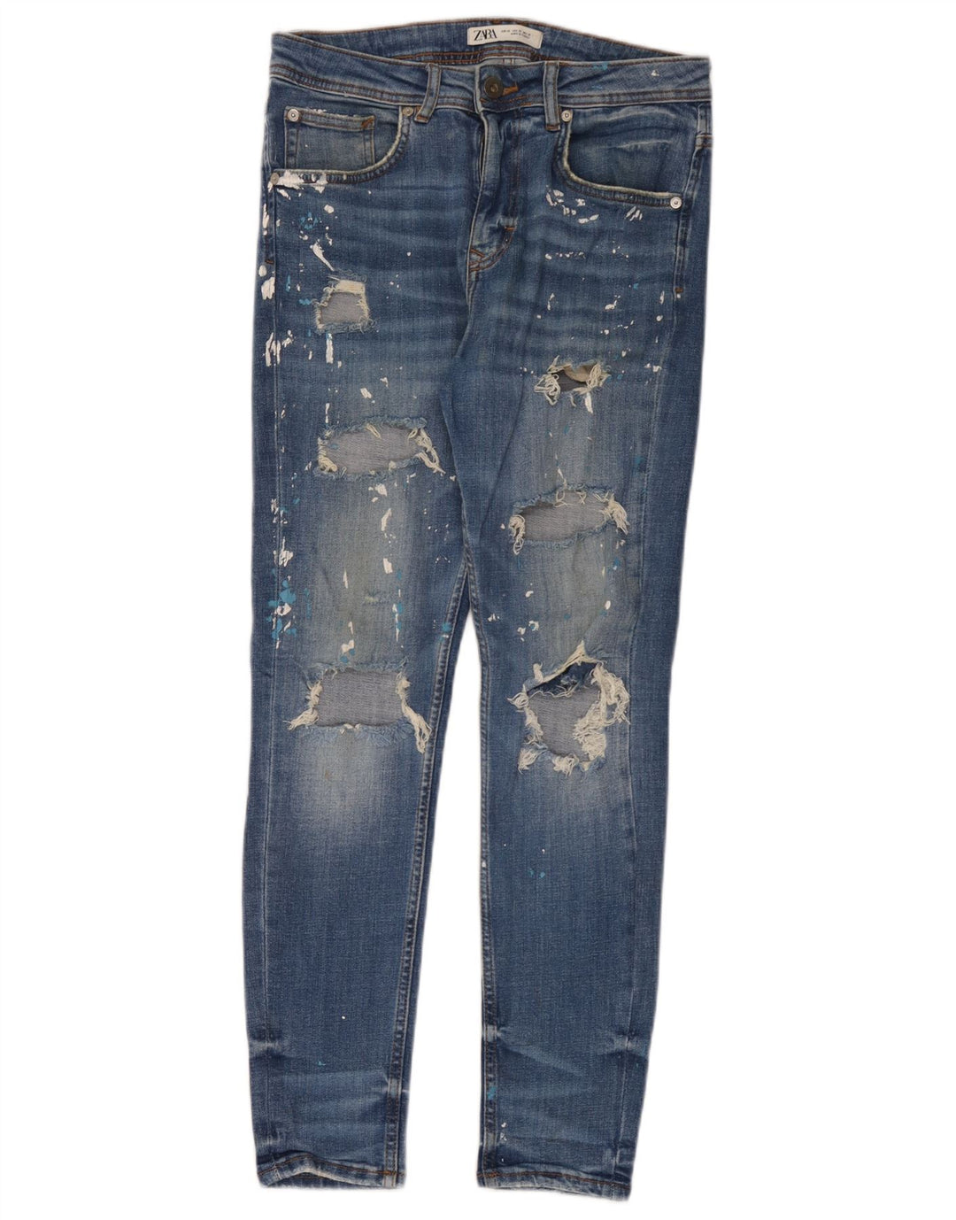 Zara Herre Distressed Slim Jeans EU 38 Small W30 L30 Blue Cotton