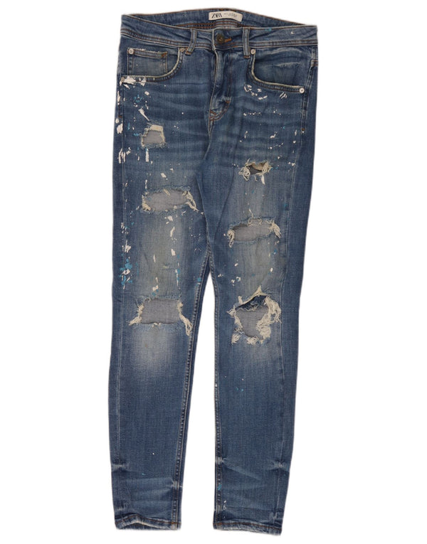 Zara Herre Distressed Slim Jeans EU 38 Small W30 L30 Blue Cotton