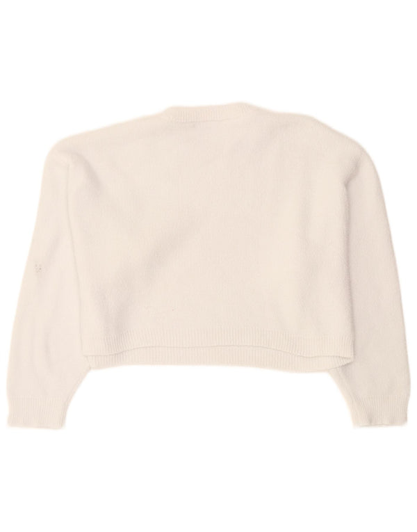 Zara Womens Crop Oversized Crew Neck Jumper Sweater UK 10 Small White