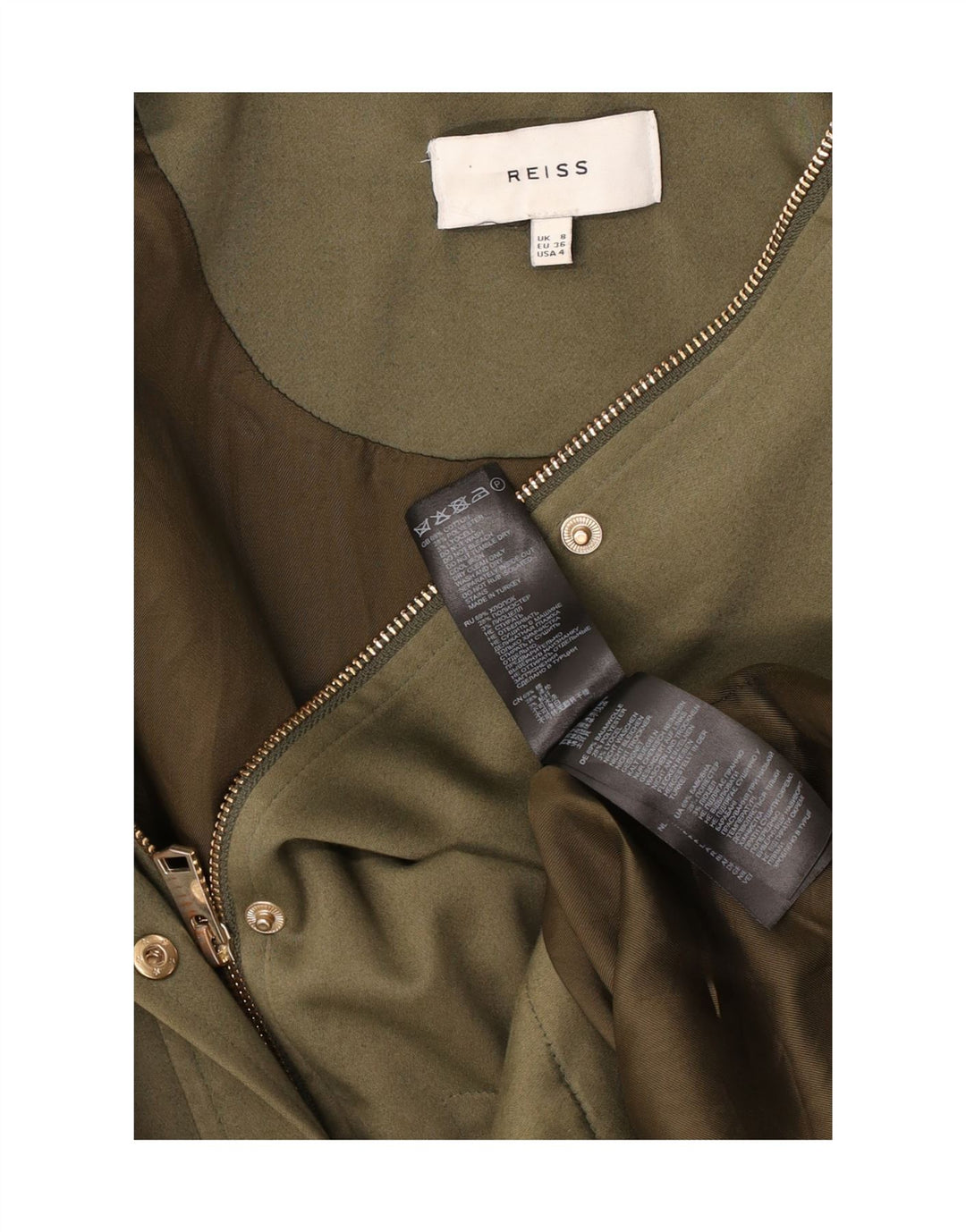 Reiss Dame Hætte Oversized Parka Jacket UK 8 Small Khaki Cotton