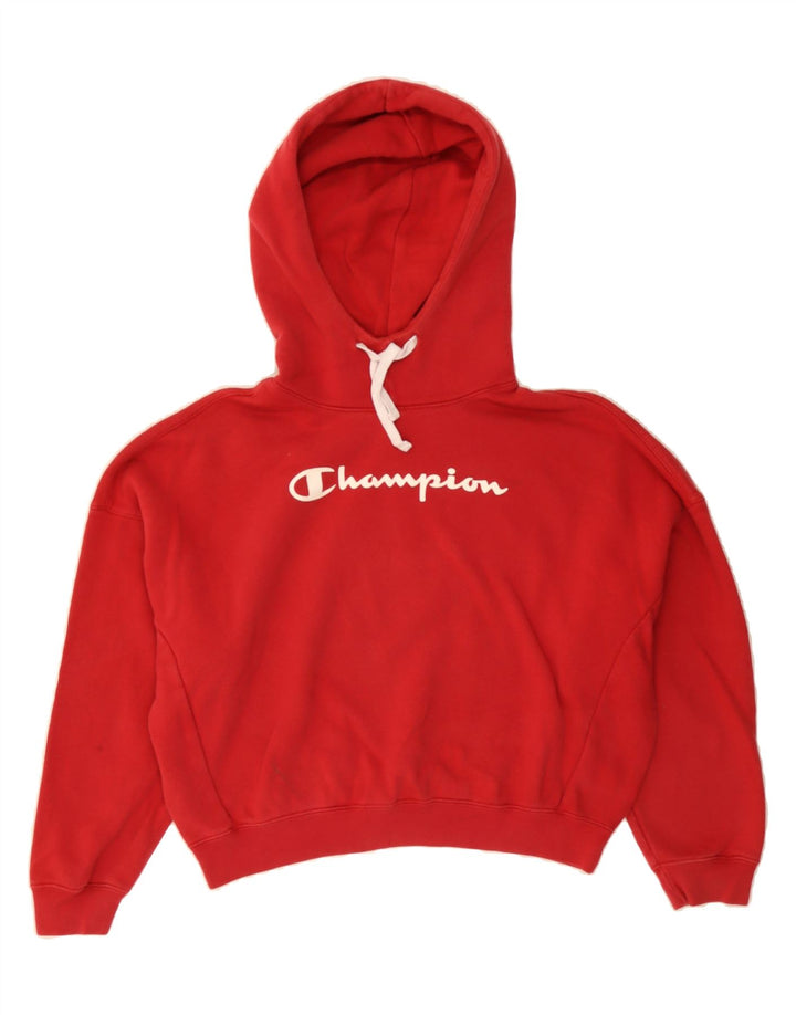 CHAMPION Womens Oversized Graphic Hoodie Jumper UK 14 Medium Red Cotton Vintage Champion and Second-Hand Champion from Messina Hembry 
