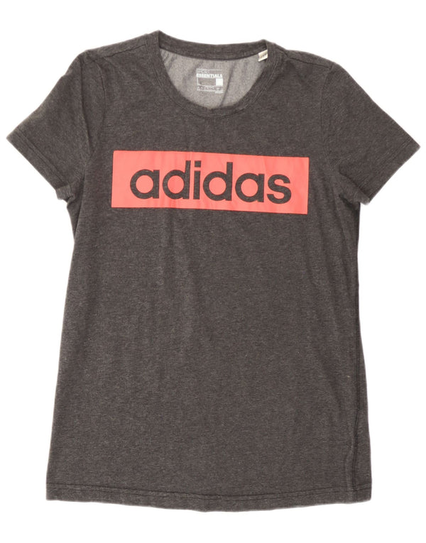 Adidas Dame Climalite grafisk T-shirt top UK 16/18 stor grå bomuld
