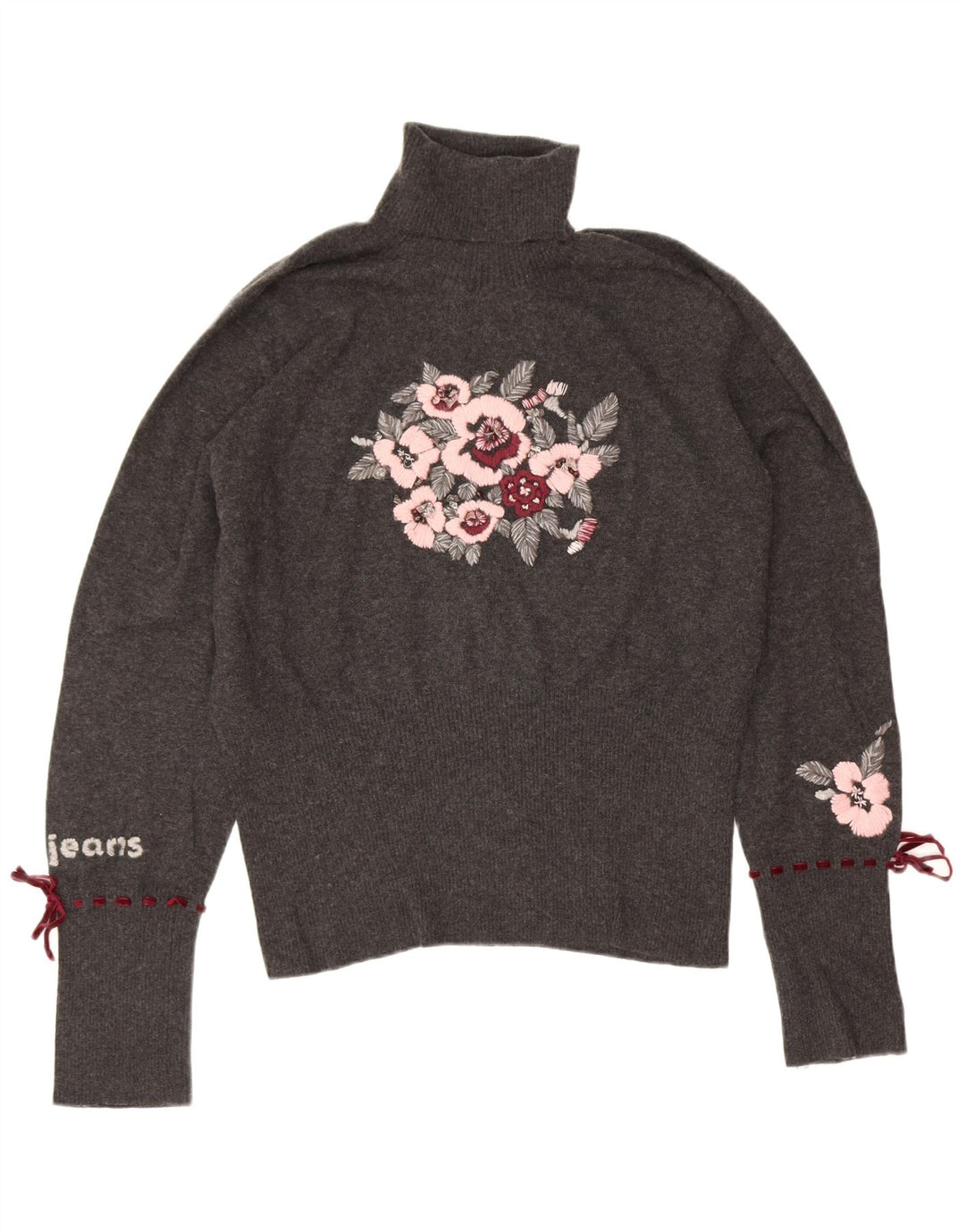 Les Copains Dame Grafisk Roll Neck Jumper Sweater IT 46 Large Grey Floral