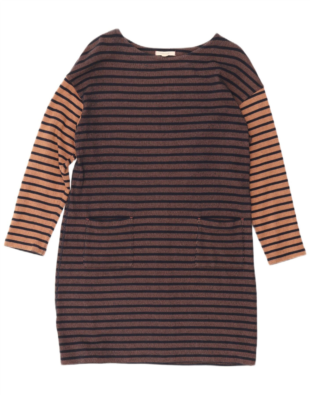 WHITE STUFF Dame Langærmet Skede Kjole UK 14 Stor Brun Stribet