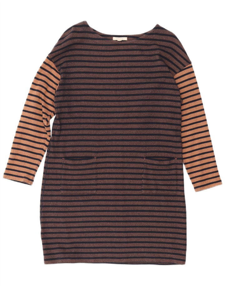 WHITE STUFF Dame Langærmet Skede Kjole UK 14 Stor Brun Stribet