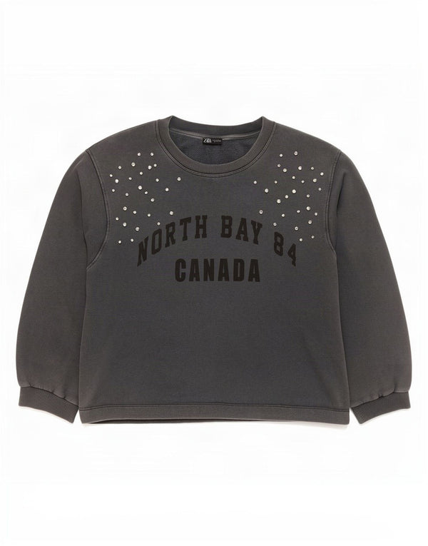 Zara Dame Grafisk Oversized Sweatshirt Jumper UK 14 Medium Grey