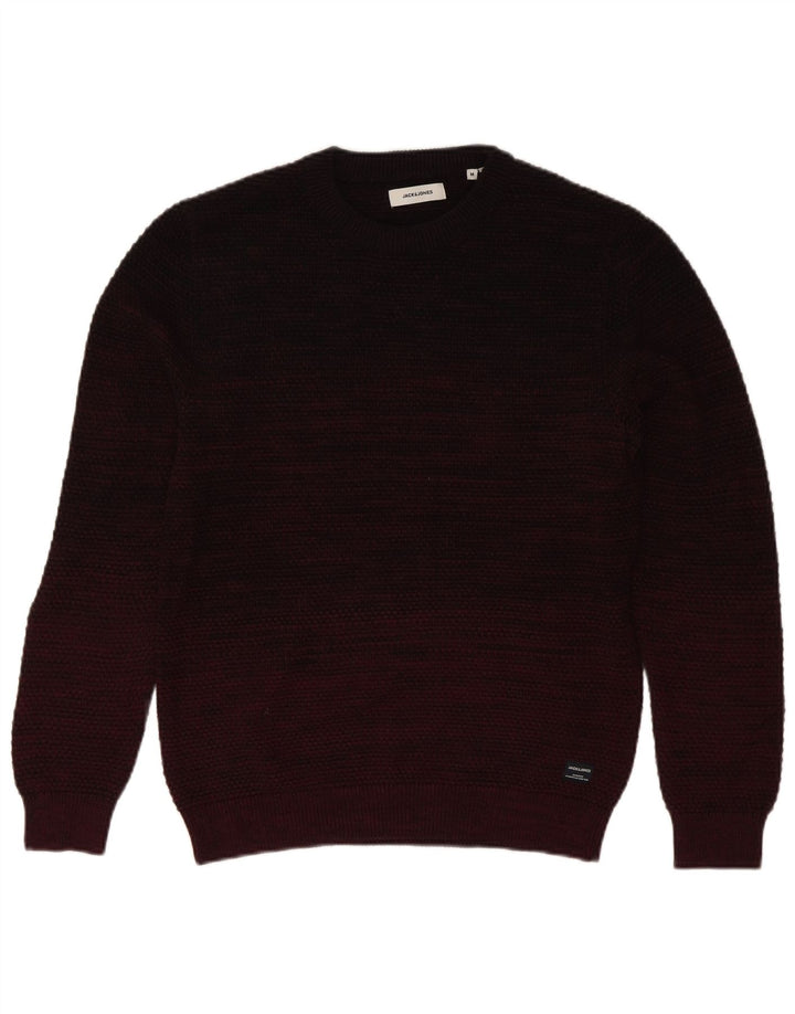 JACK & JONES Mens Crew Neck Jumper Sweater Medium Burgundy Cotton