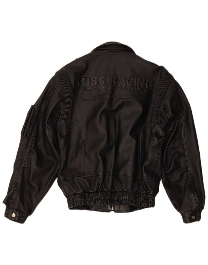 EUROX Herre grafisk læder racerjakke UK 40 Stor sort læder