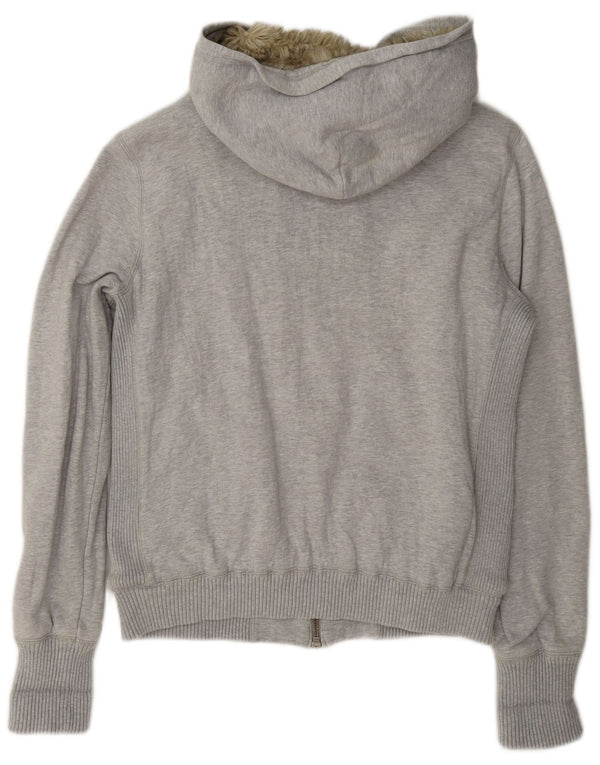 Benetton Dame Sherpa Hættetrøje Sweater med lynlås UK 16 Stor Grå Flecked Bomuld