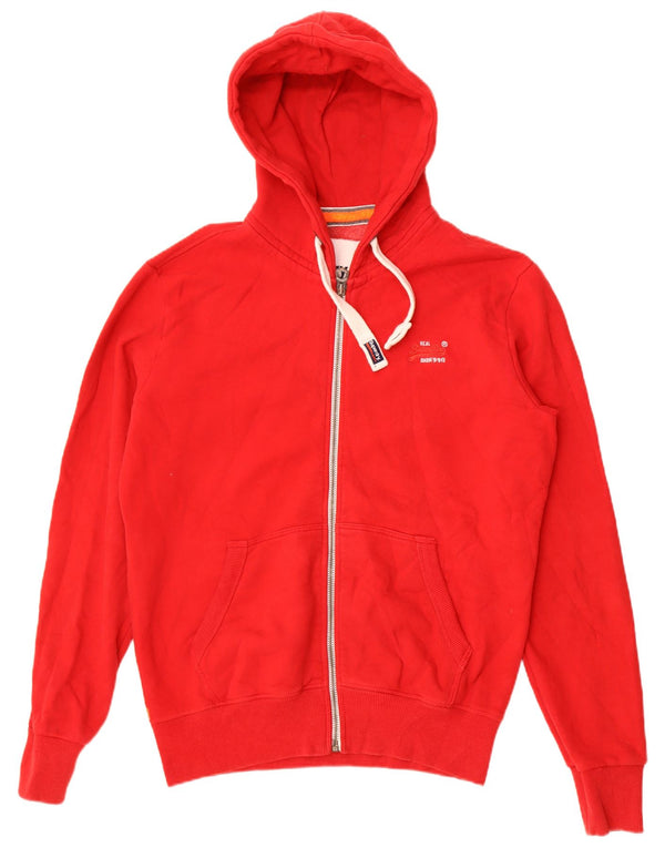 Superdry Mens Zip Hoodie Sweater Large Red Cotton