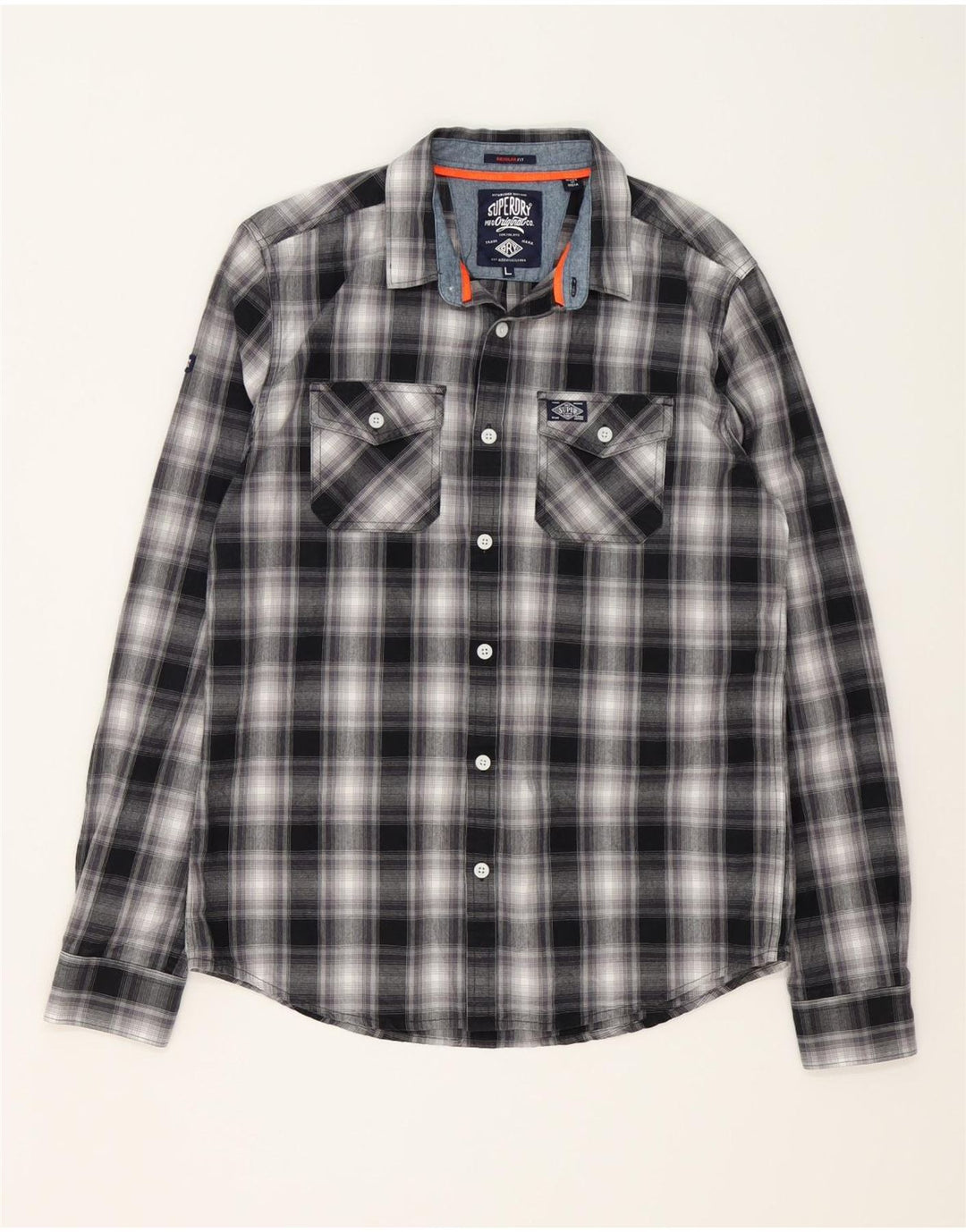 SUPERDRY Herreskjorte Stor sort plaid bomuld