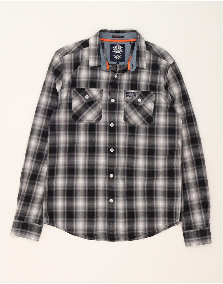SUPERDRY Herreskjorte Stor sort plaid bomuld