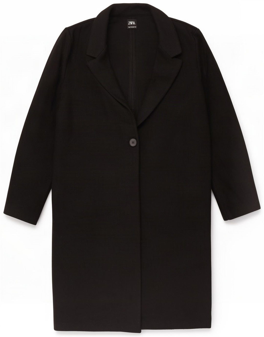 Zara Dame 1 Knap Overfrakke UK 14 Medium Sort Polyester