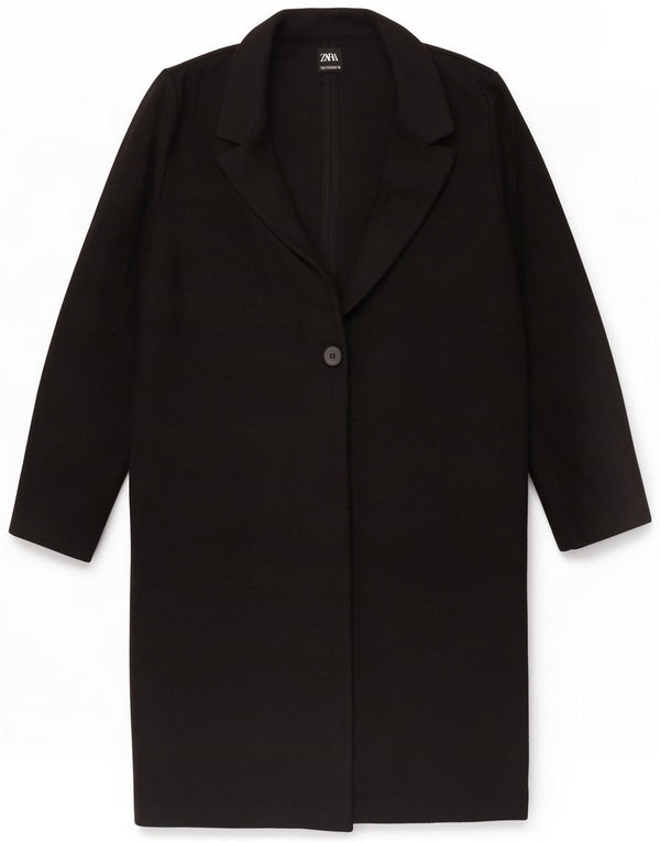 Zara Dame 1 Knap Overfrakke UK 14 Medium Sort Polyester