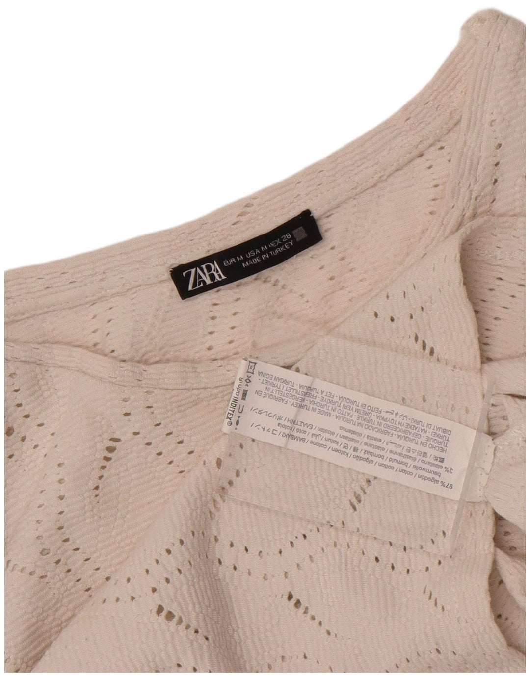 Zara Womens Crop Bluse Top UK 12 Medium White Bomuld