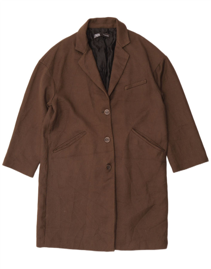 Zara Dame Oversized Overfrakke UK 14 Medium Brun Polyester