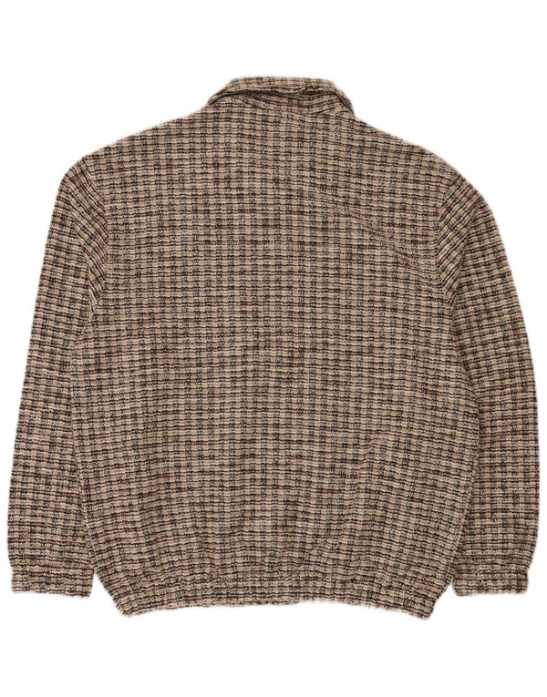 Zara Herre Cardigan Sweater Stor Beige Plaid Polyester