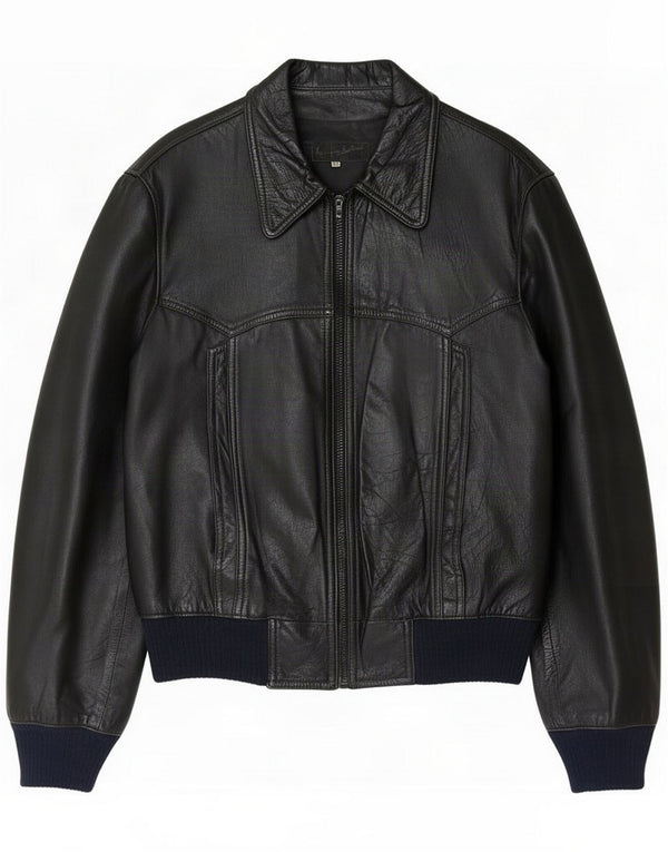 Vintage Womens Bomber Læderjakke IT 54 3XL Sort
