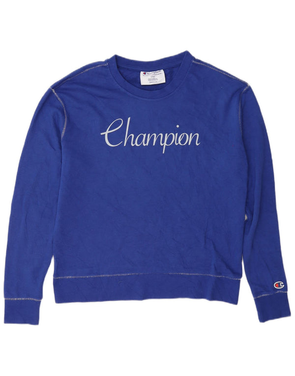 Champion Womens Graphic Oversized Sweatshirt Jumper UK 10 Small Blue Cotton