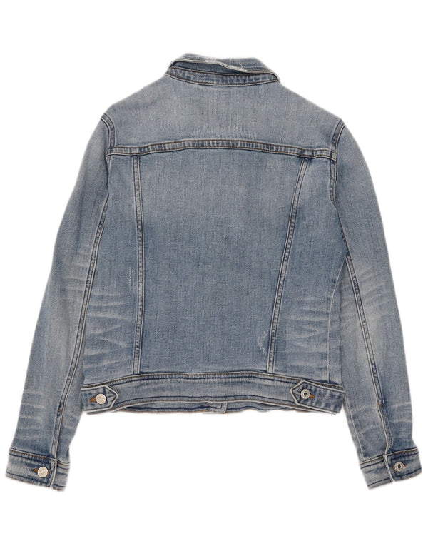 Zara Dame Crop Denim Jacket UK 12 Medium Blue Cotton