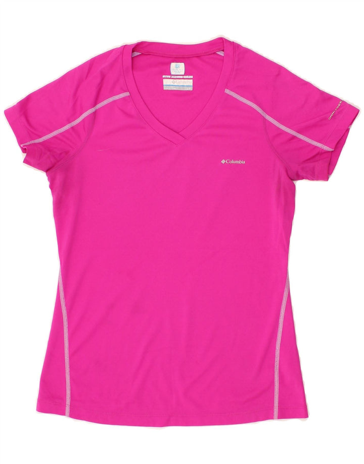 COLUMBIA Womens Crop T-Shirt Top UK 8 Small Pink Polyester Vintage Columbia and Second-Hand Columbia from Messina Hembry 