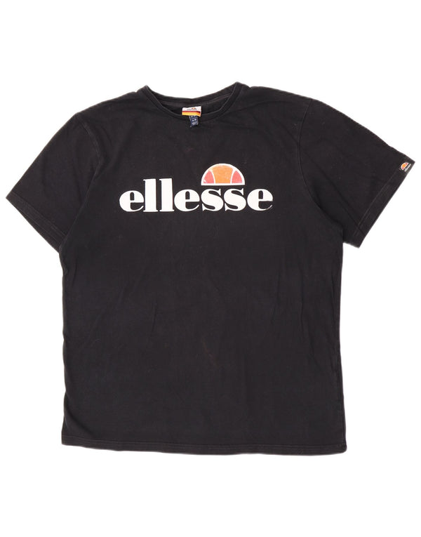 Ellesse Dame Grafisk T-Shirt Top UK 14 Stor Sort Bomuld