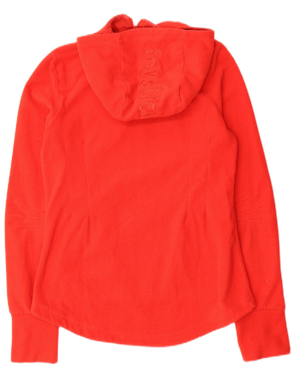 Vintage kvinders grafisk fleecejakke med hætte UK 10 Lille rød polyester