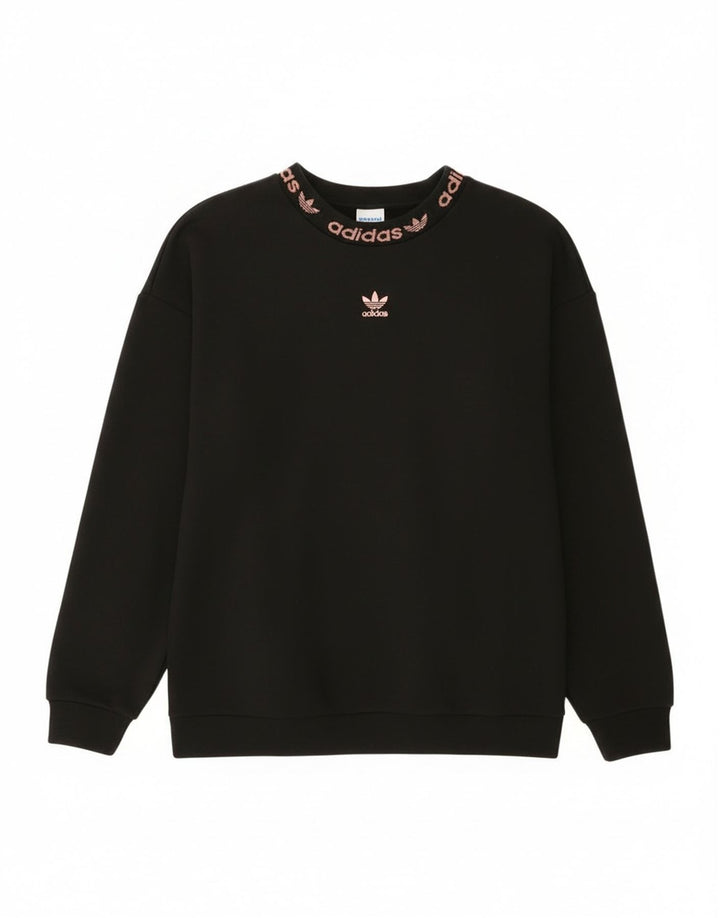 Adidas Dame Grafisk Oversized Sweatshirt Jumper UK 4 Small Black Bomuld