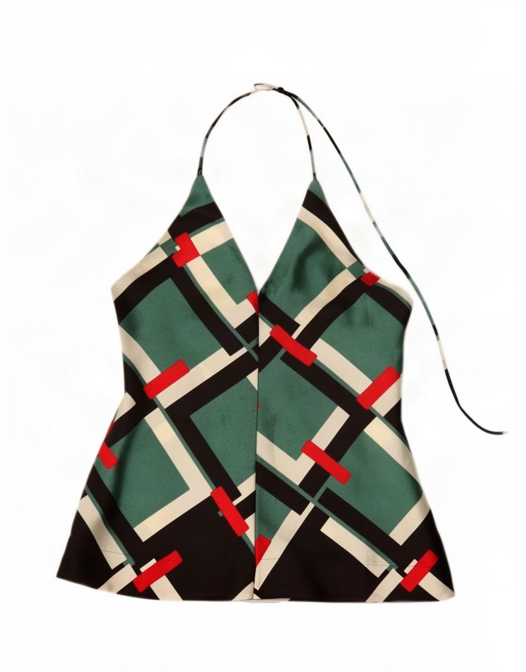 Zara Dame Halter Top UK 6 XS Grøn Geometrisk Polyester