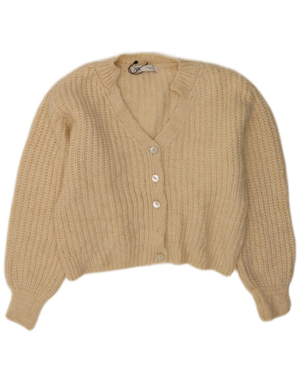 Zara Womens Crop Cardigan Sweater UK 14 Medium Off White Acrylic