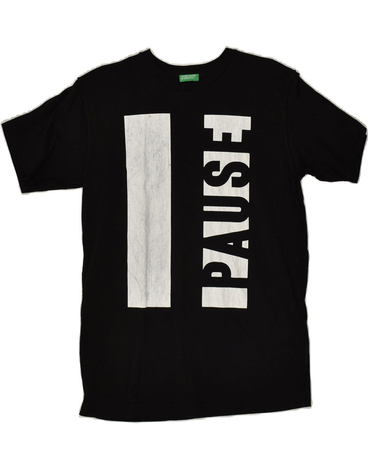 BENETTON Boys Graphic T-Shirt Top 11-12 Years 2XL Black Cotton | Vintage Benetton | Thrift | Second-Hand Benetton | Used Clothing | Messina Hembry 