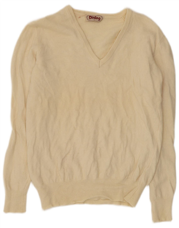 Vintage Dame V-hals sweater IT 50 XL Beige Uld