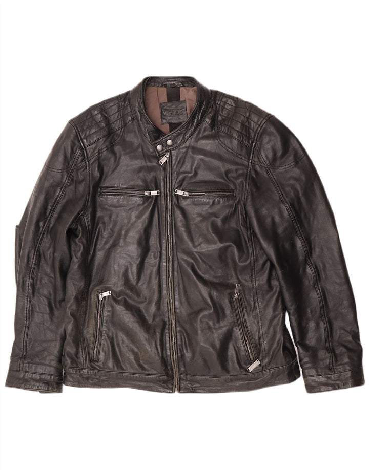 Mustang Herre Læder Racer Jakke UK 44 2XL Sort Læder