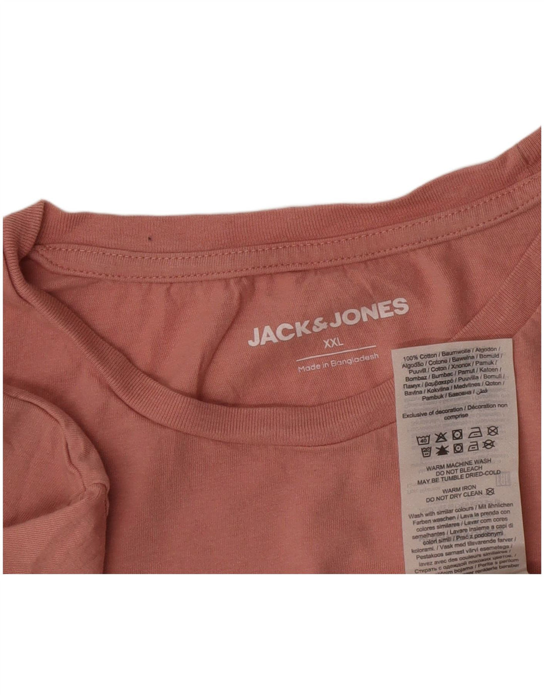 Jack & Jones Herre T-Shirt Top 2XL Pink Bomuld