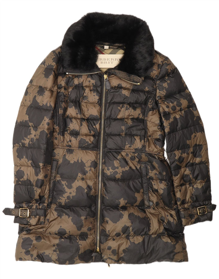 Burberry Damemønstret polstret frakke UK 18 XL Brun Camouflage Designer