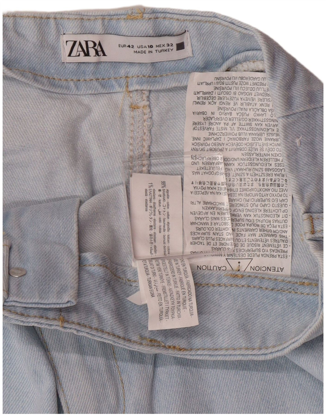 Zara Dame Jeans med høj talje og brede ben EU 42 Large W32 L26 Blue Classic