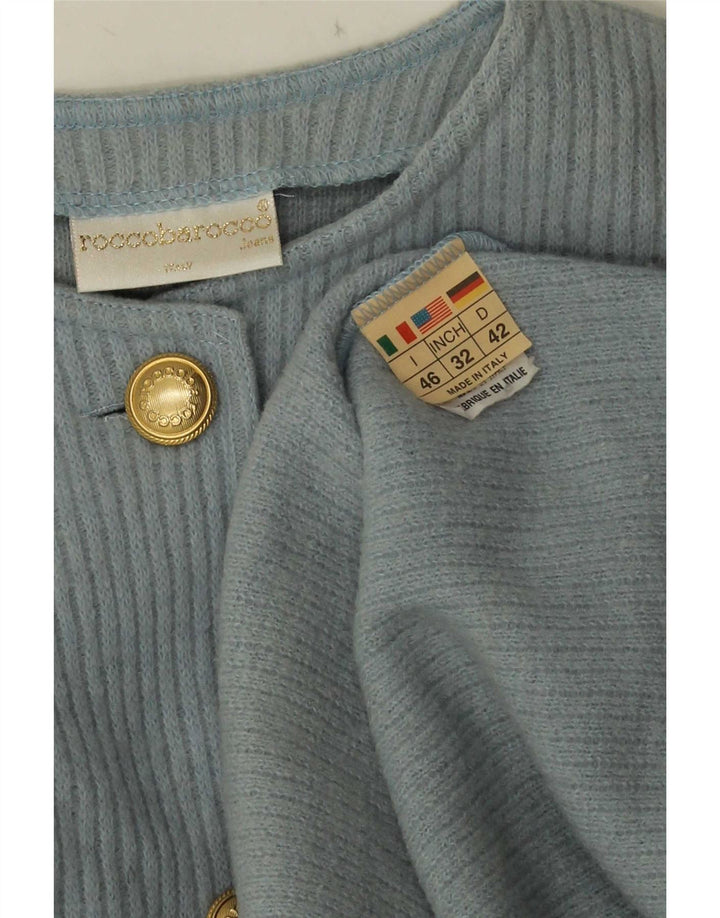 Roccobarocco Dame Grafisk Asymmetrisk Cardigan Sweater IT 46 Stor Blå