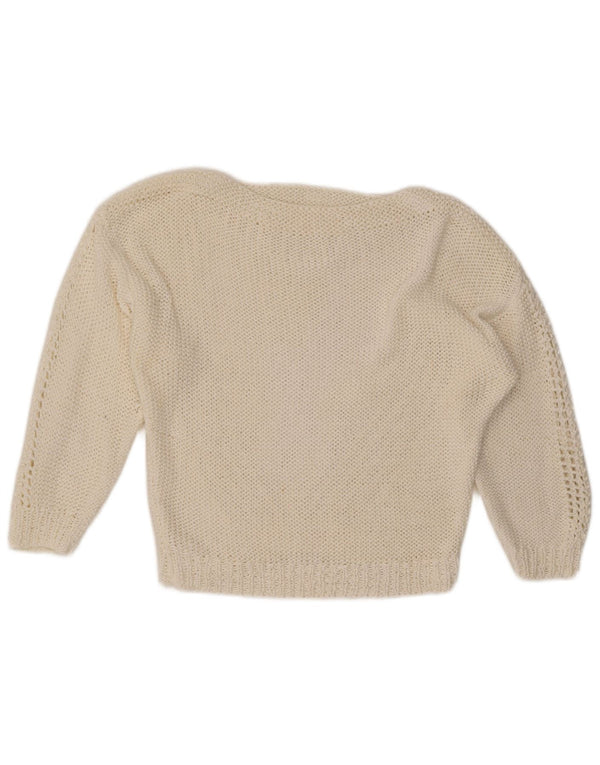 Vintage Womens Crop Boat Neck Jumper Sweater UK 14 Medium Off White