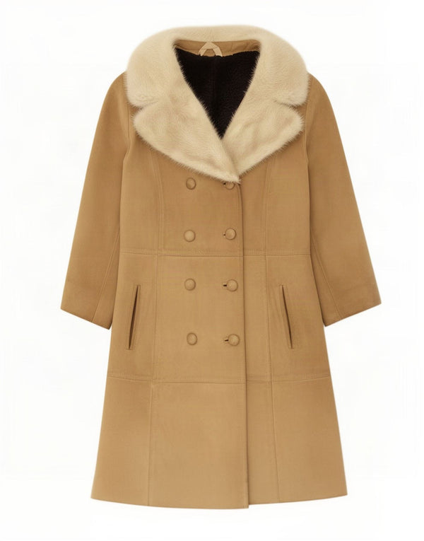 Vintage Dame Shearling Coat UK 14 Medium Beige Læder