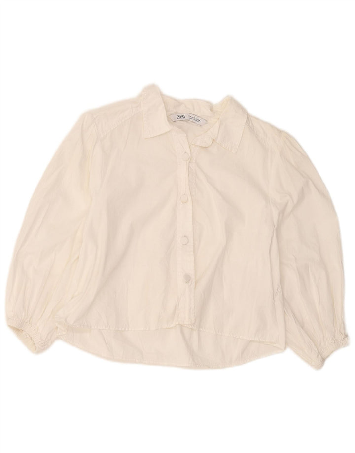 Zara Womens Crop Shirt Bluse UK 12 Medium White Bomuld